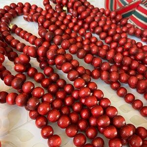 3 strands = 25’-6” total Garland Christmas red wooden beads